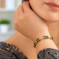 14k Yellow Gold Black Onyx Paperclip Gem Link Bracelet (7.00 mm)