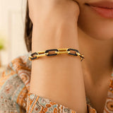 14k Yellow Gold Black Onyx Paperclip Gem Link Bracelet (7.00 mm) thumbnail 5