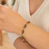 14k Yellow Gold Black Onyx Paperclip Gem Link Bracelet (7.00 mm) thumbnail 7