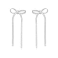 925 sterling silver snake chain bow drop dangle earrings, polished finish