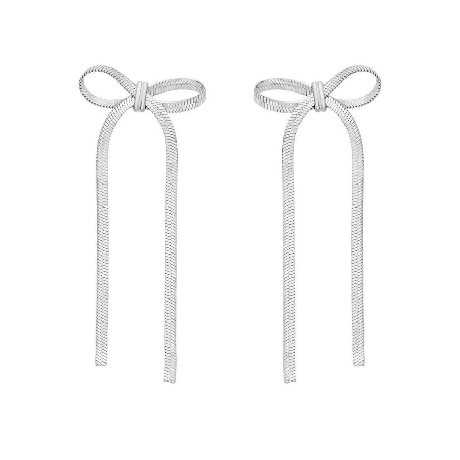 Sterling Silver Snake Chain Drop Dangle Bow Earrings