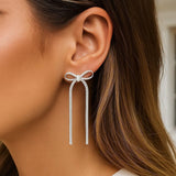 Sterling Silver Snake Chain Drop Dangle Bow Earrings thumbnail 3