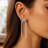 Sterling Silver Snake Chain Drop Dangle Bow Earrings thumbnail 4