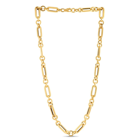 14K yellow gold paperclip chain necklace with alternating round links