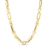 14k Yellow Gold Italian Alternating Paperclip Round Links Chain Necklace thumbnail 2