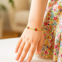 14k Yellow Gold Childrens Bracelet with Enameled Strawberries(1.00 mm)