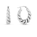 925 sterling silver rhodium plated twisted hoop earrings, white finish