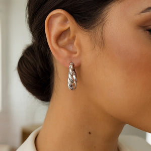 Sterling Silver Rhodium Plated Twisted Hoop Earrings
