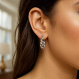 Sterling Silver Rhodium Plated Twisted Hoop Earrings thumbnail 3