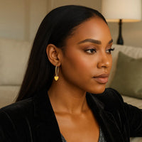 14K Yellow Gold Diamond Heart Charm Hoop Earrings