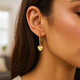 14K Yellow Gold Diamond Heart Charm Hoop Earrings thumbnail 3