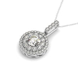 14K white gold pendant necklace with round diamond stones in a halo setting thumbnail 1
