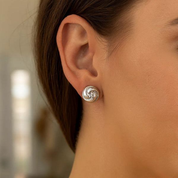 Sterling Silver Puffed Swirly Knot Stud Earrings