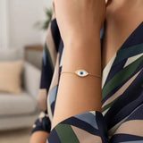 14k Yellow Gold MOP Evil Eye Bracelet (1.00 mm) thumbnail 3