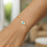 14k Yellow Gold MOP Evil Eye Bracelet (1.00 mm) thumbnail 4