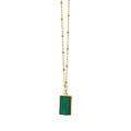 14K yellow gold rectangle necklace with one malachite geometric stone