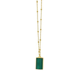 14K yellow gold rectangle necklace with one malachite geometric stone thumbnail 1