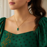 Malachite Geometric Rectangle Necklace in 14K Yellow Gold thumbnail 4