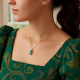 Malachite Geometric Rectangle Necklace in 14K Yellow Gold thumbnail 5