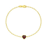 14K Yellow Gold Garnet Heart Bracelet thumbnail 2