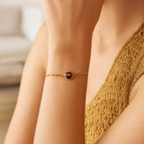 14K Yellow Gold Garnet Heart Bracelet thumbnail 3