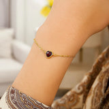 14K Yellow Gold Garnet Heart Bracelet thumbnail 4