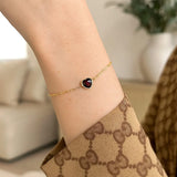 14K Yellow Gold Garnet Heart Bracelet thumbnail 5