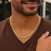 14k Yellow Gold Men's Necklace with Track Design Links
