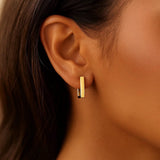 14k Yellow Gold Rectangle Huggie Hoops thumbnail 4