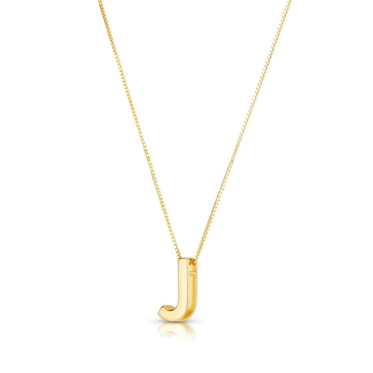 14K yellow gold block letter initial J pendant necklace