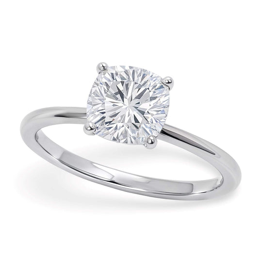 10K white gold ring with cushion lab grown diamond solitaire