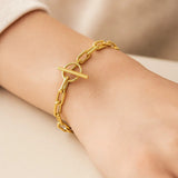 14K Yellow Gold Paperclip Toggle Bracelet thumbnail 4