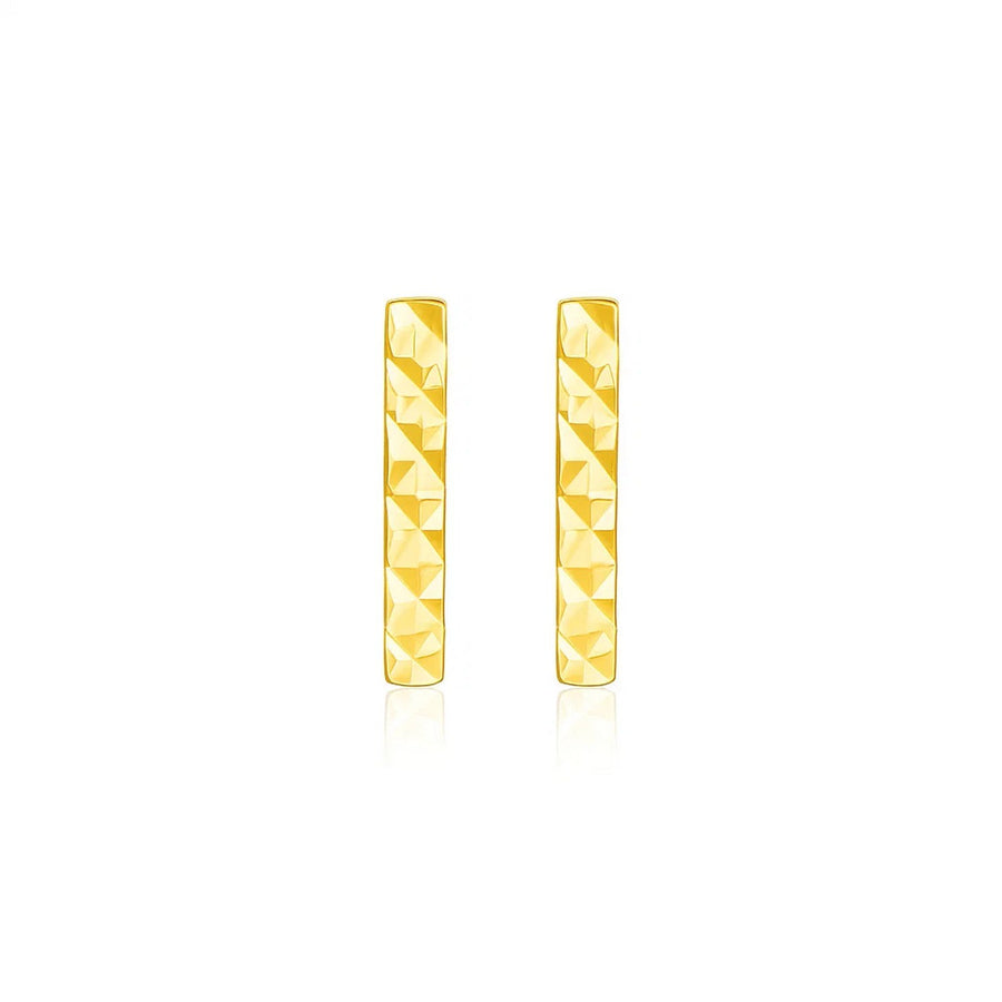 14k Yellow Gold Textured Bar Earrings