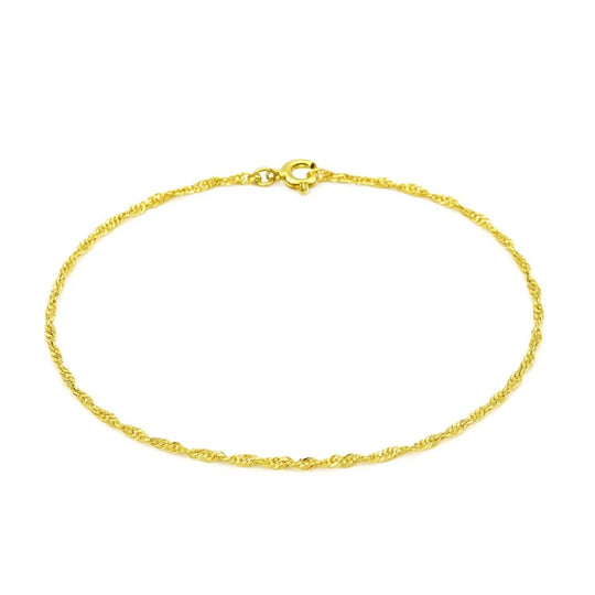 10K yellow gold Singapore chain bracelet in a fine 1.50 mm width