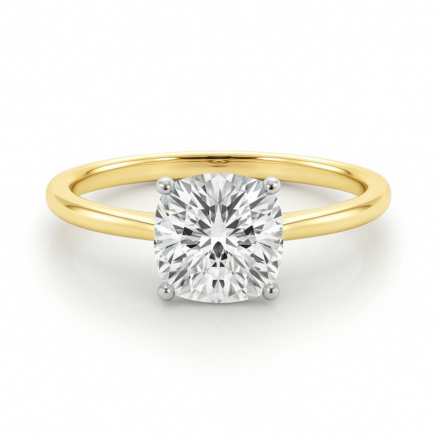 2 Carat Cushion Lab Grown IGI G/VS1 Diamond Solitaire Ring in 10K Yellow Gold