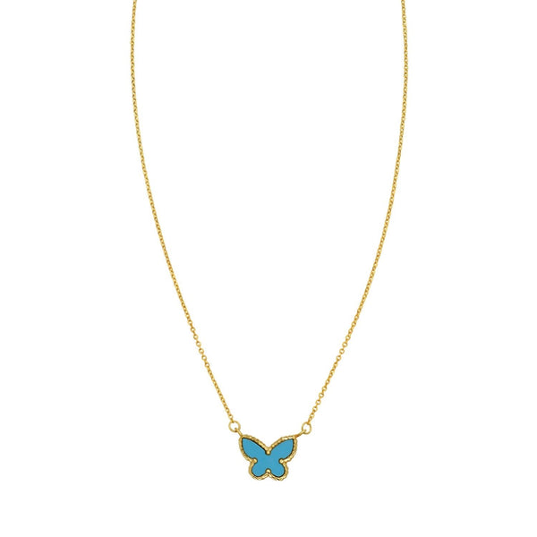 14K Yellow Gold Primavera Turquoise Butterfly Necklace