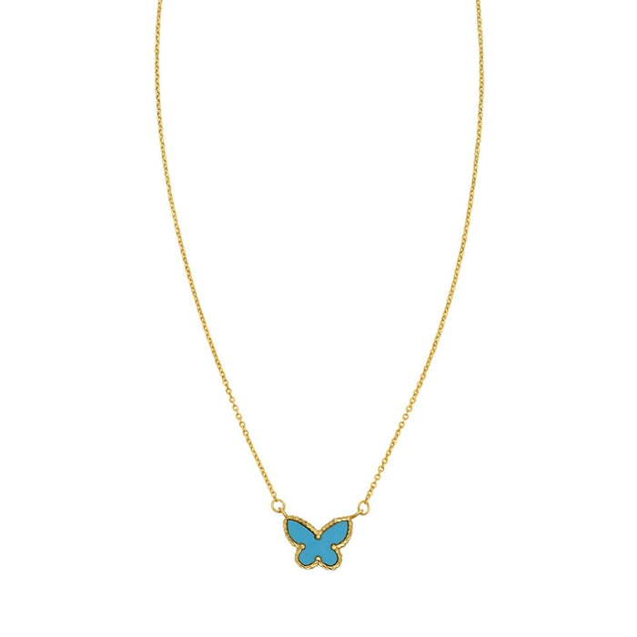 14K Yellow Gold Primavera Turquoise Butterfly Necklace