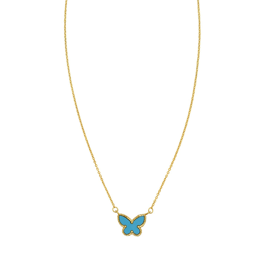 14K Yellow Gold Primavera Turquoise Butterfly Necklace
