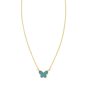 14K Yellow Gold Primavera Turquoise Butterfly Necklace