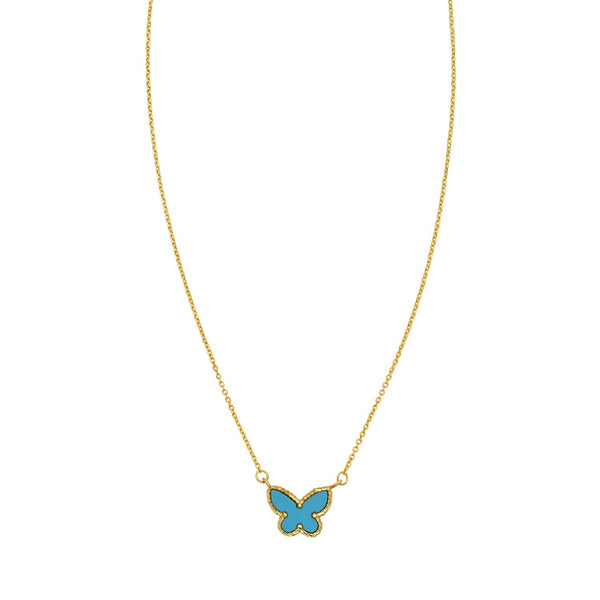 14K Yellow Gold Primavera Turquoise Butterfly Necklace