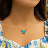 14K Yellow Gold Primavera Turquoise Butterfly Necklace thumbnail 4