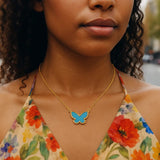 14K Yellow Gold Primavera Turquoise Butterfly Necklace thumbnail 7