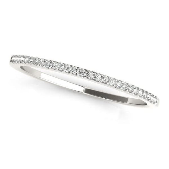 14K white gold wedding band with round pave-set diamond stones