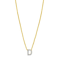 14K Yellow Gold Mini Diamond D Initial Pendant Necklace