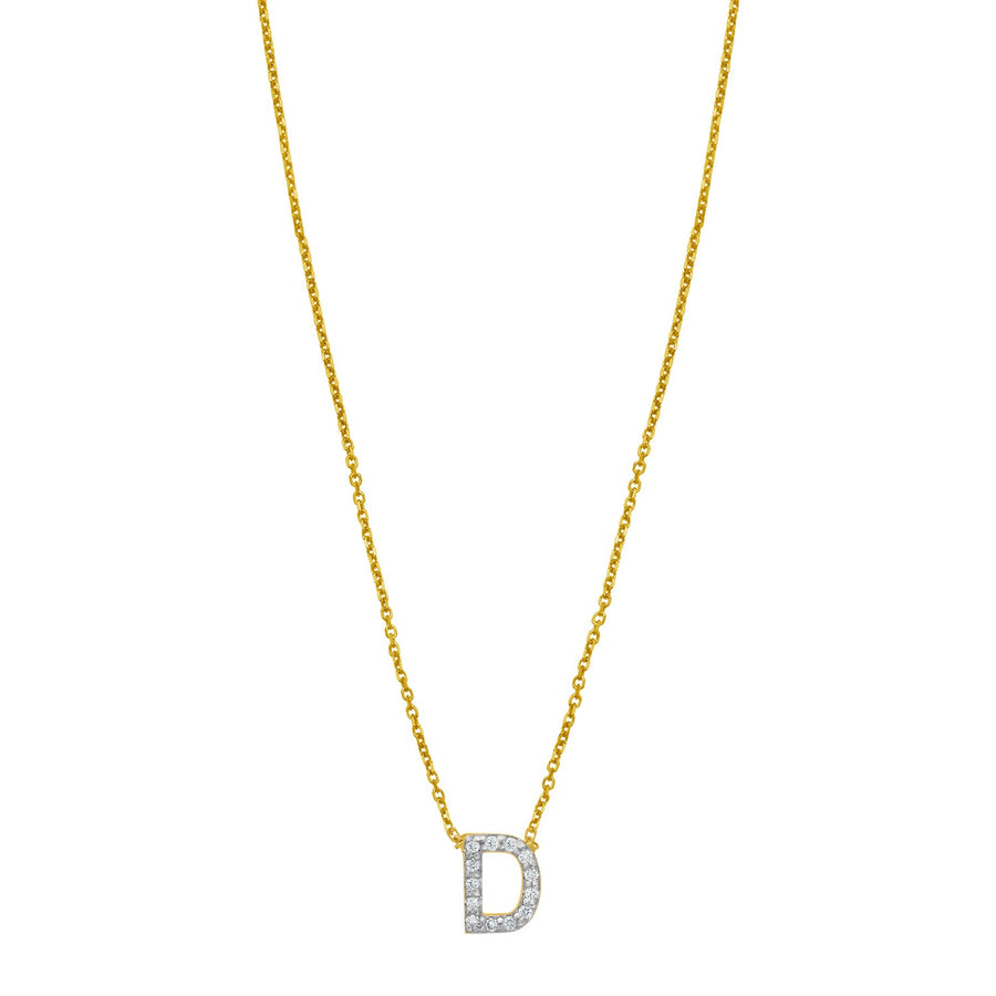 14K Yellow Gold Mini Diamond D Initial Pendant Necklace