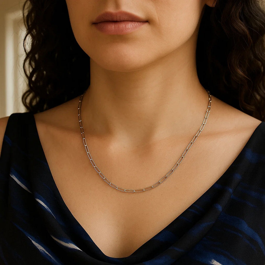 14K White Gold Delicate Paperclip Chain (2.10 mm)