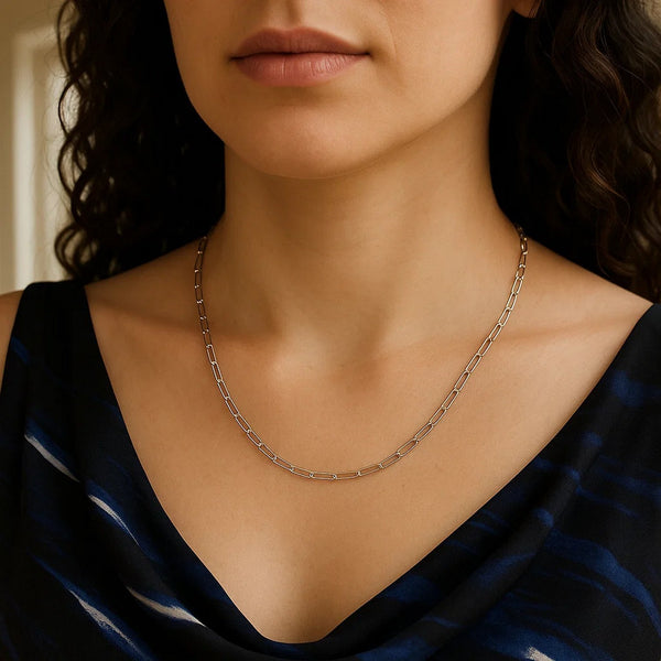 14K White Gold Delicate Paperclip Chain (2.10 mm)