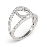 14K white gold loop dual band ring with round diamond stones thumbnail 1
