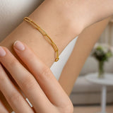 14k Yellow Gold High Polish Alternating Bead Paperclip Bracelet  (3.50 mm) thumbnail 4