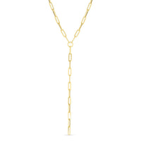 14k Yellow Gold Paperclip Chain Lariat Necklace